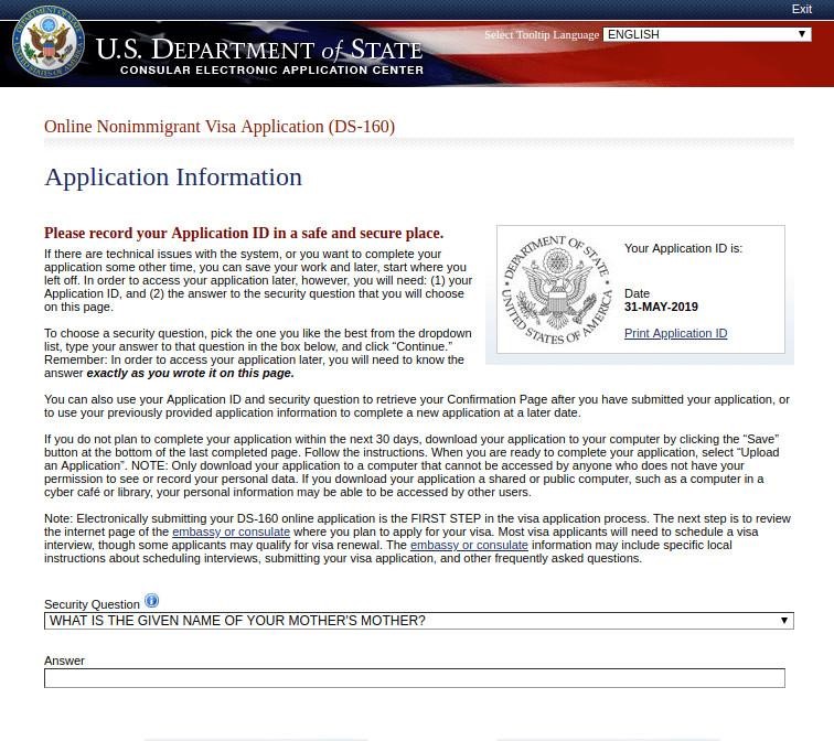 ds 160 electronic visa application form