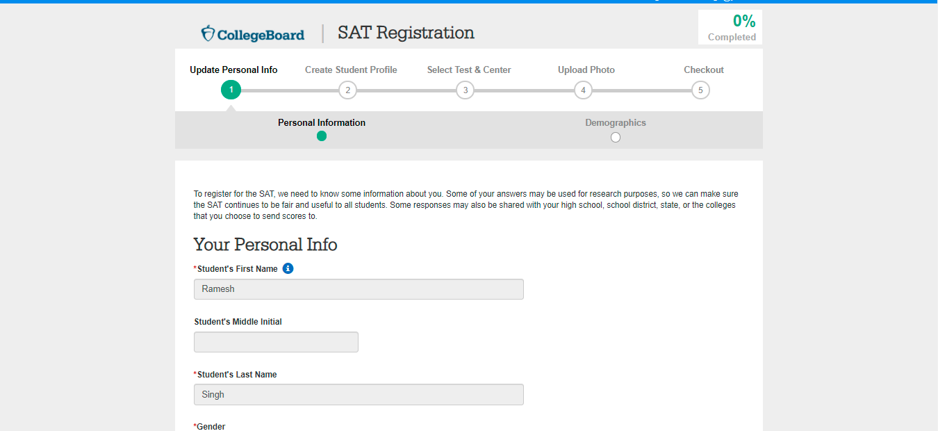 SAT Registration Step-6